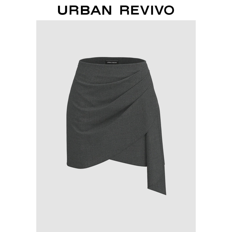URBAN REVIVO Irregular Pleated Design A-shaped Skirt