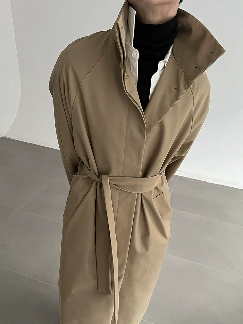 COLN Premium Stand-up Collar Long Trench Coat