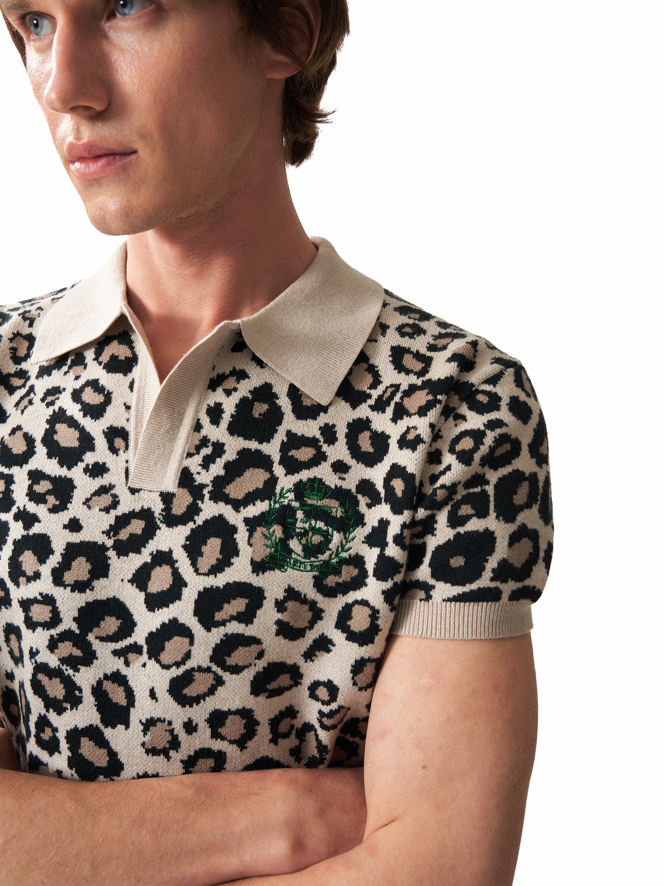 NumbAsia Embroidered Leopard Print Jacquard Sweater Polo Shirt