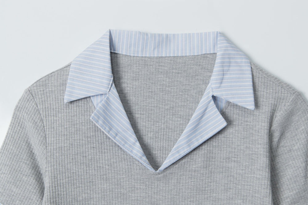 HeyHenry V-neck Fake Two-piece Polo Shirt Front Shoulder Tee
