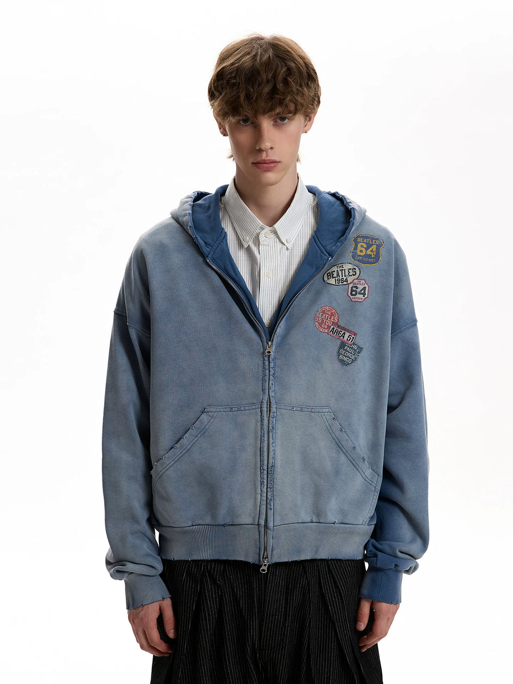 A PUEE Vintage Make Old Label Printed Hooded Sweater