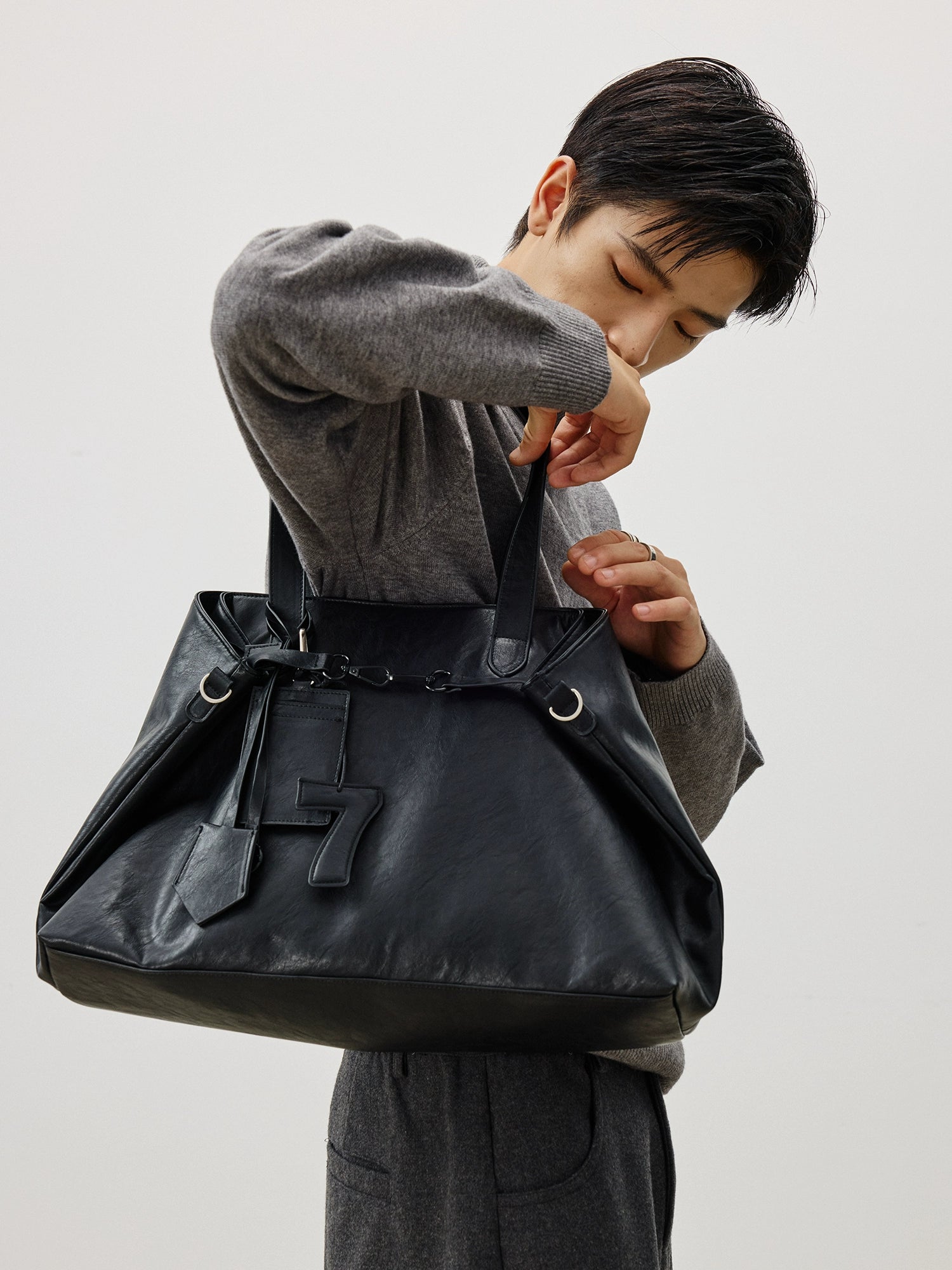 LR MADE Dark Suede Shoulder Tote Bag