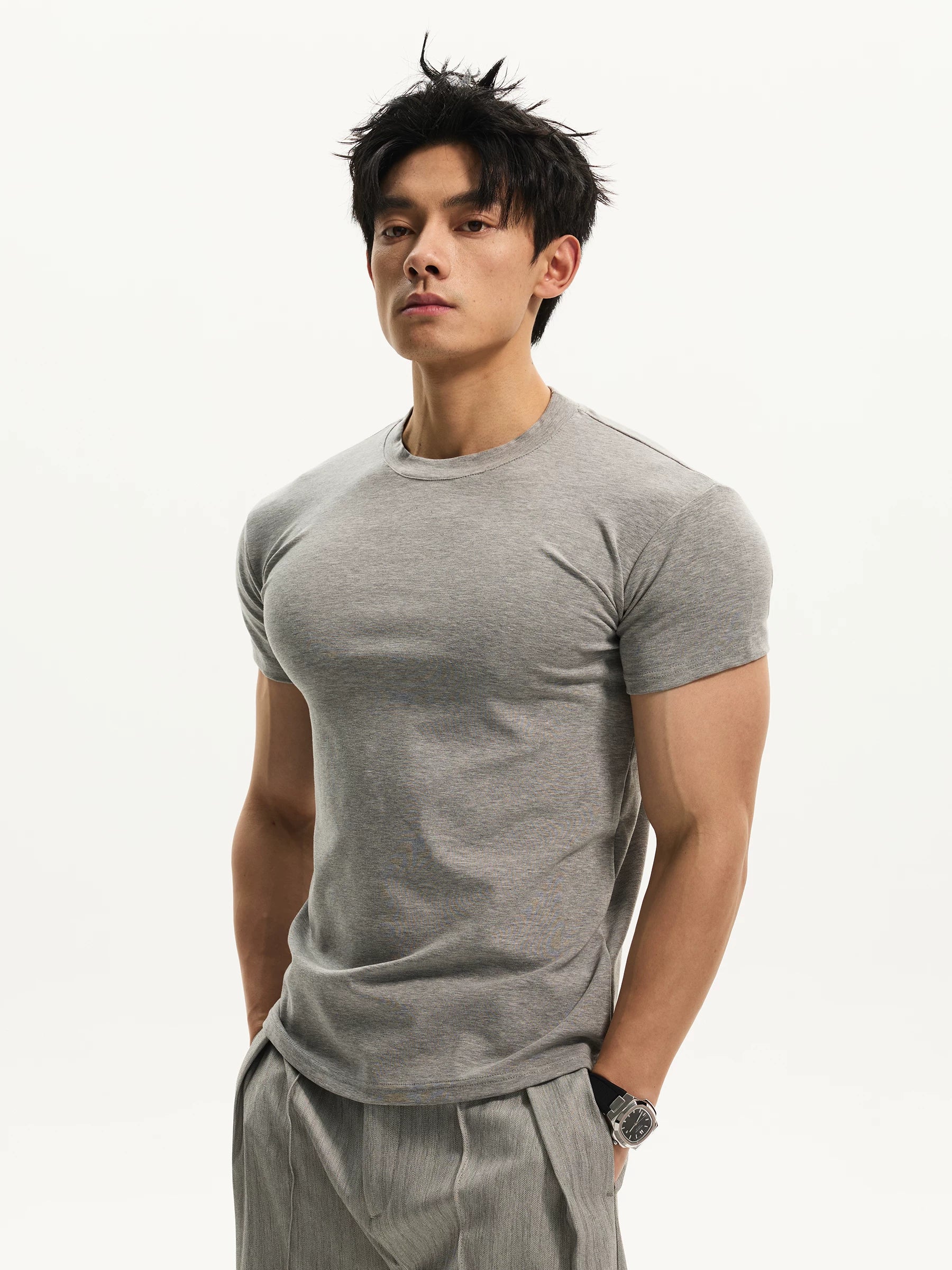 DAY NY Simple Casual High Elastic Front Shoulder Tee