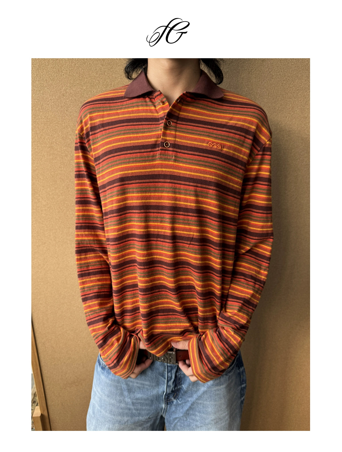 InsGale Vintage Striped Polo Long Sleeve