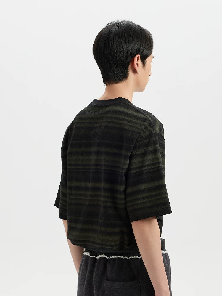 BUTTBILL Smudge Gradual Change Stripe Simple Tee