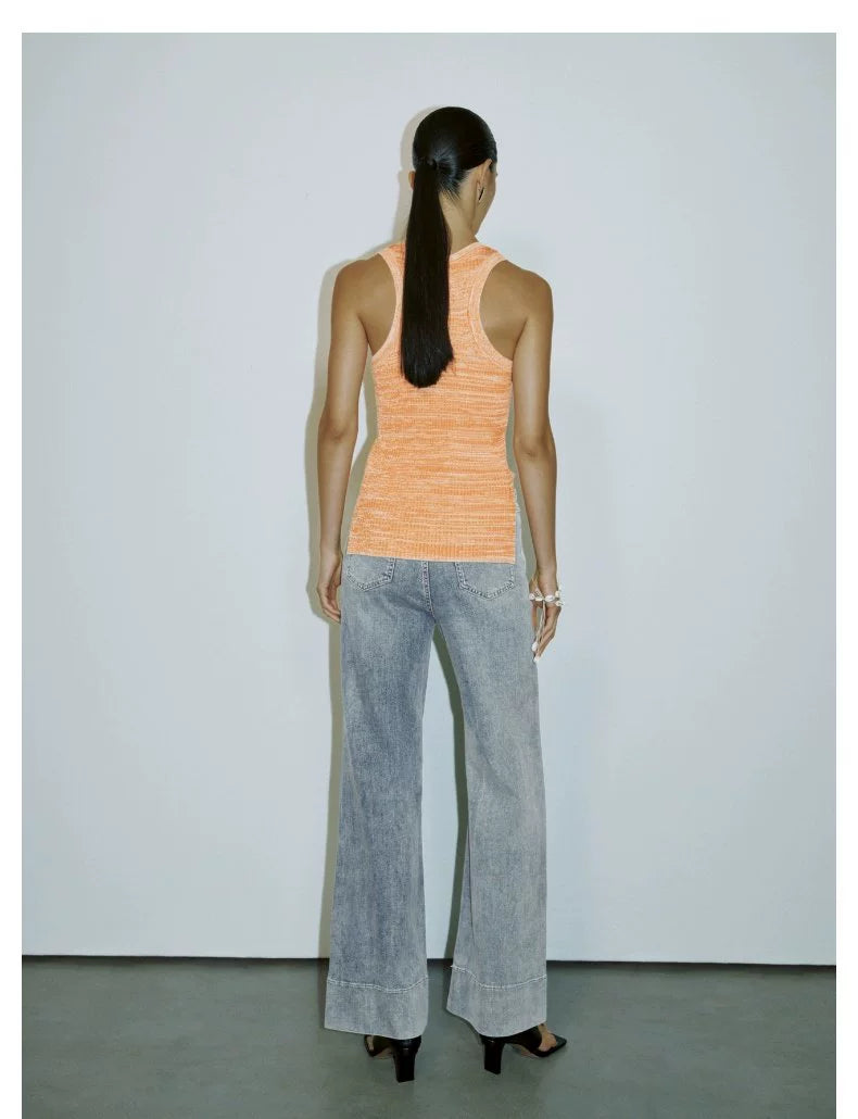 URBAN REVIVO Wave Hipster Retro Washed Bag Slightly Pulled Jeans