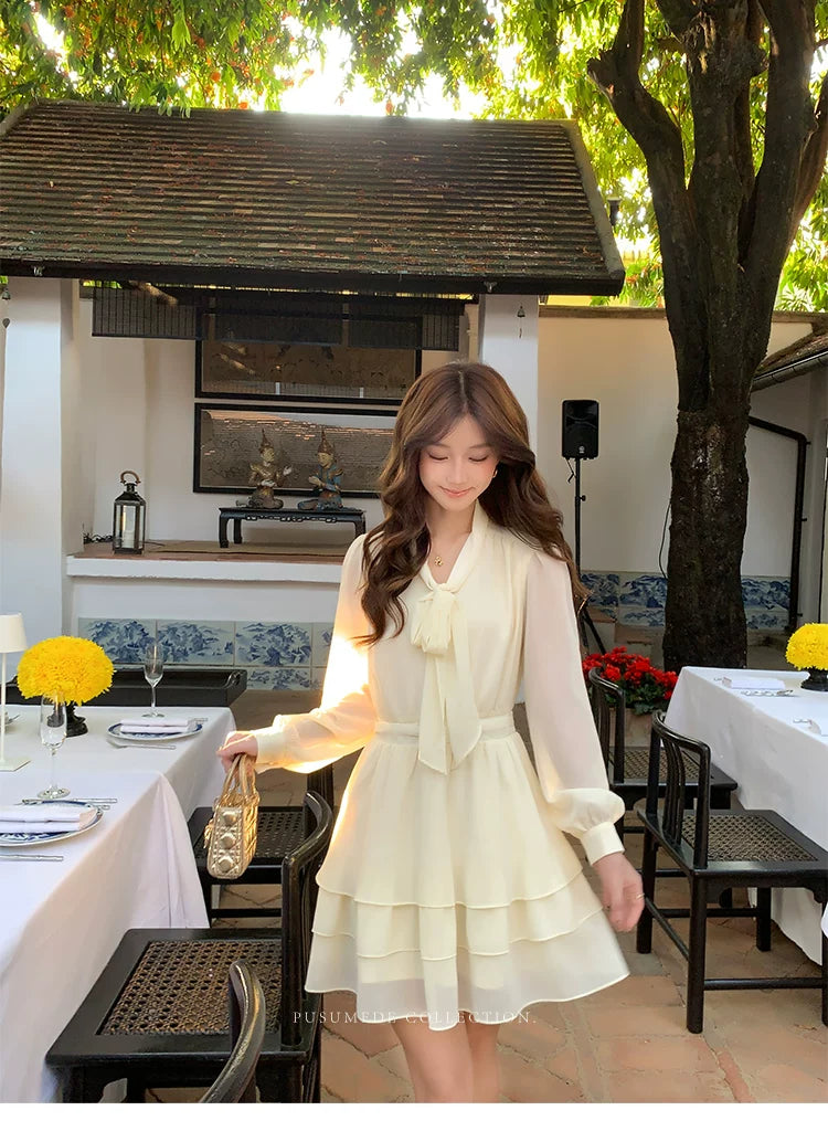 Pusumede Bow-tie Chiffon Dress