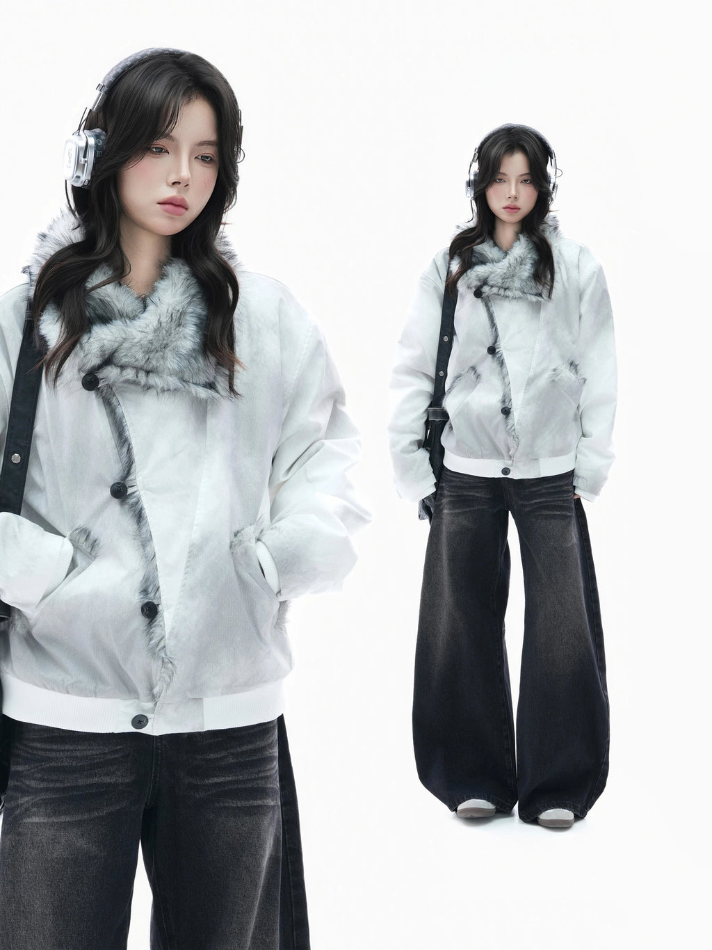 Zuocisankon Plush Lapel Diagonal Buckle Tie-dyed Cotton Jacket