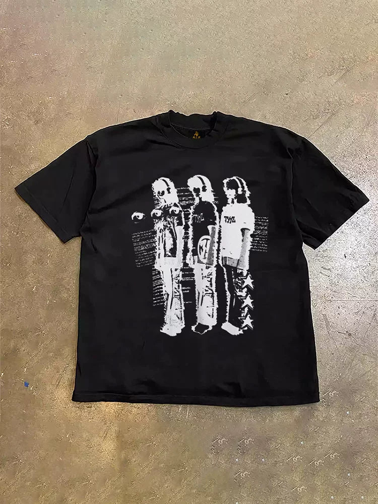 UPUPXIA Old Portrait Print Crew Neck Tee