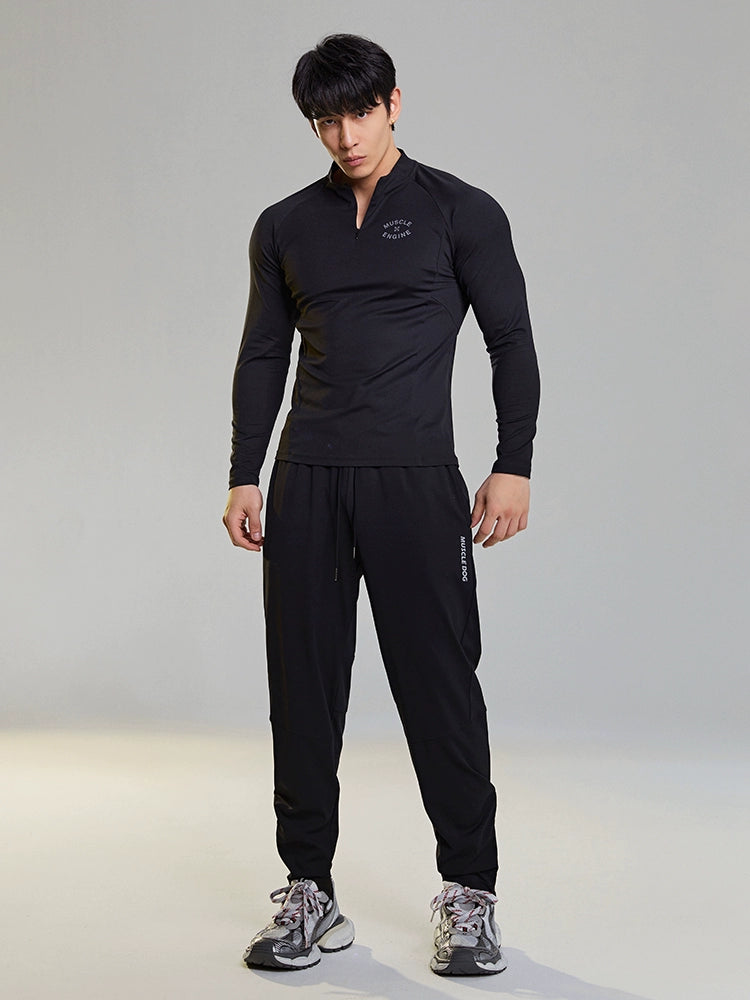 MuscleDog Half Zipper Slim Fit Small Stand-Up Collar Long Sleeve