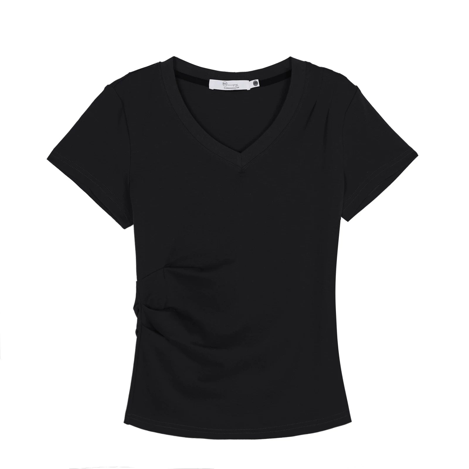 XUJING Pleated Front Shoulder Slim and Thin Tee