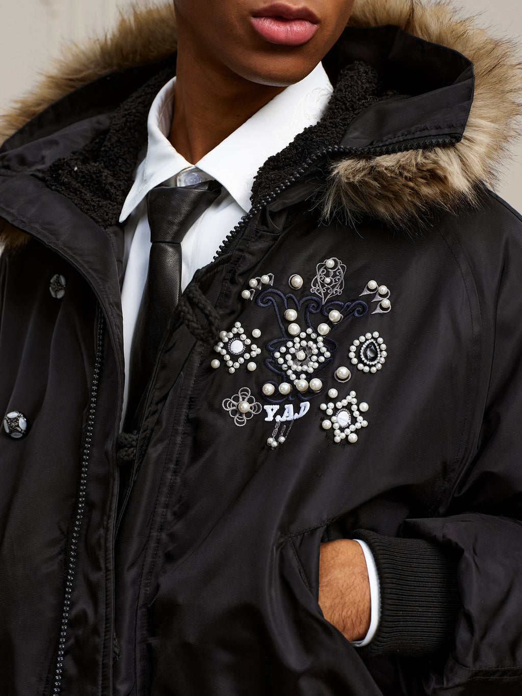 YADcrew gem fur bomber cotton-padded jacket