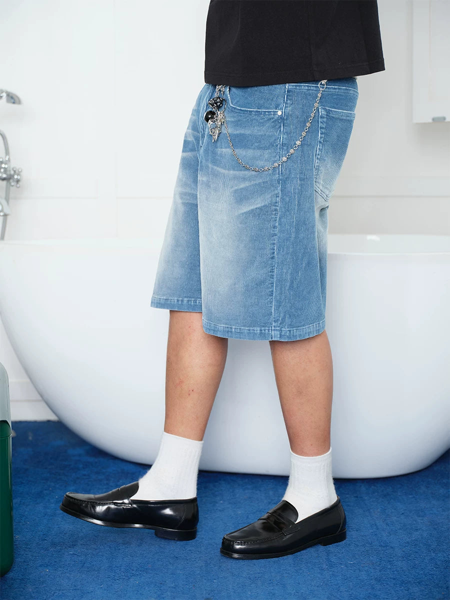 ComicTree Corduroy Loose Straight Denim Shorts