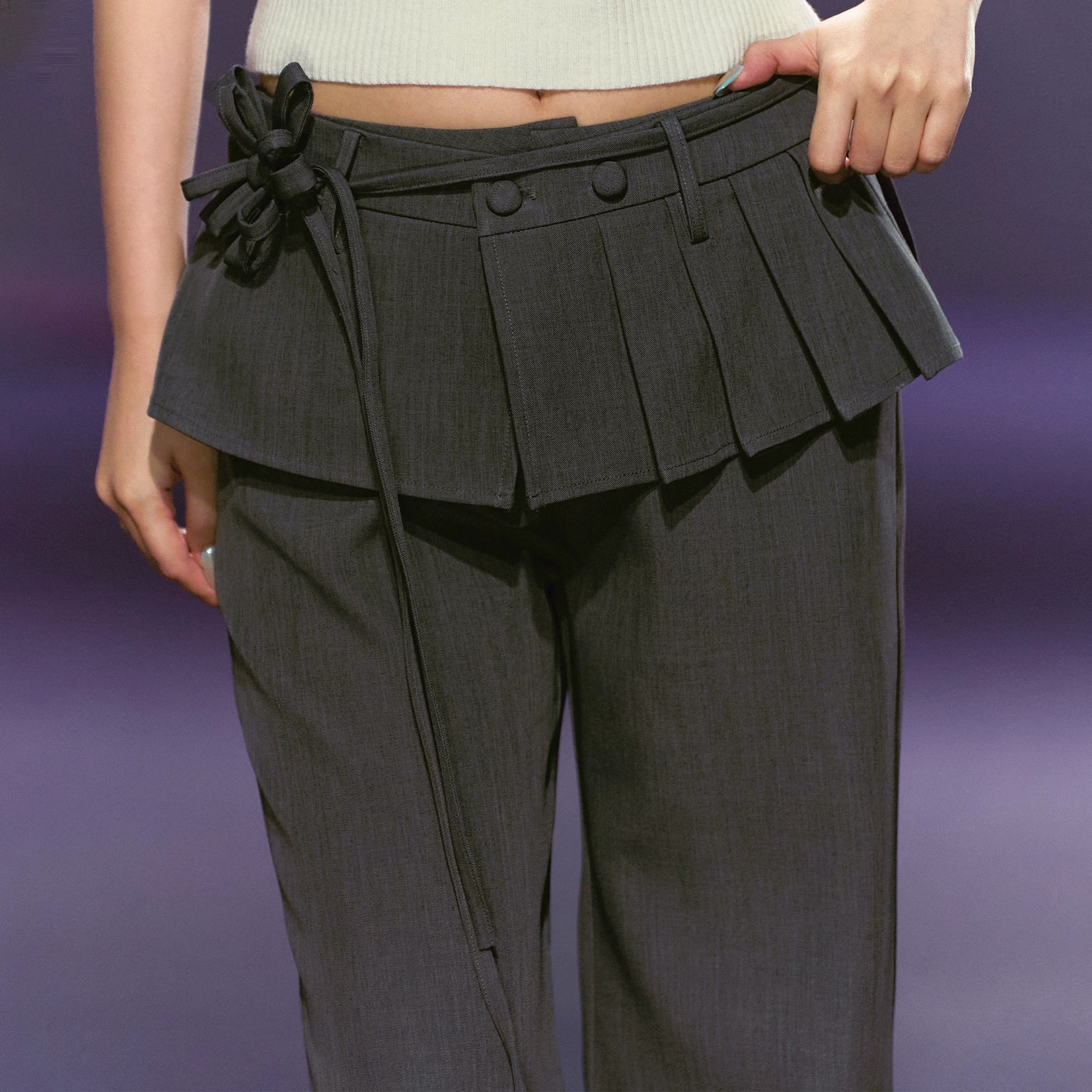 AGAM Fake Two-piece Pleated Straight Trousers