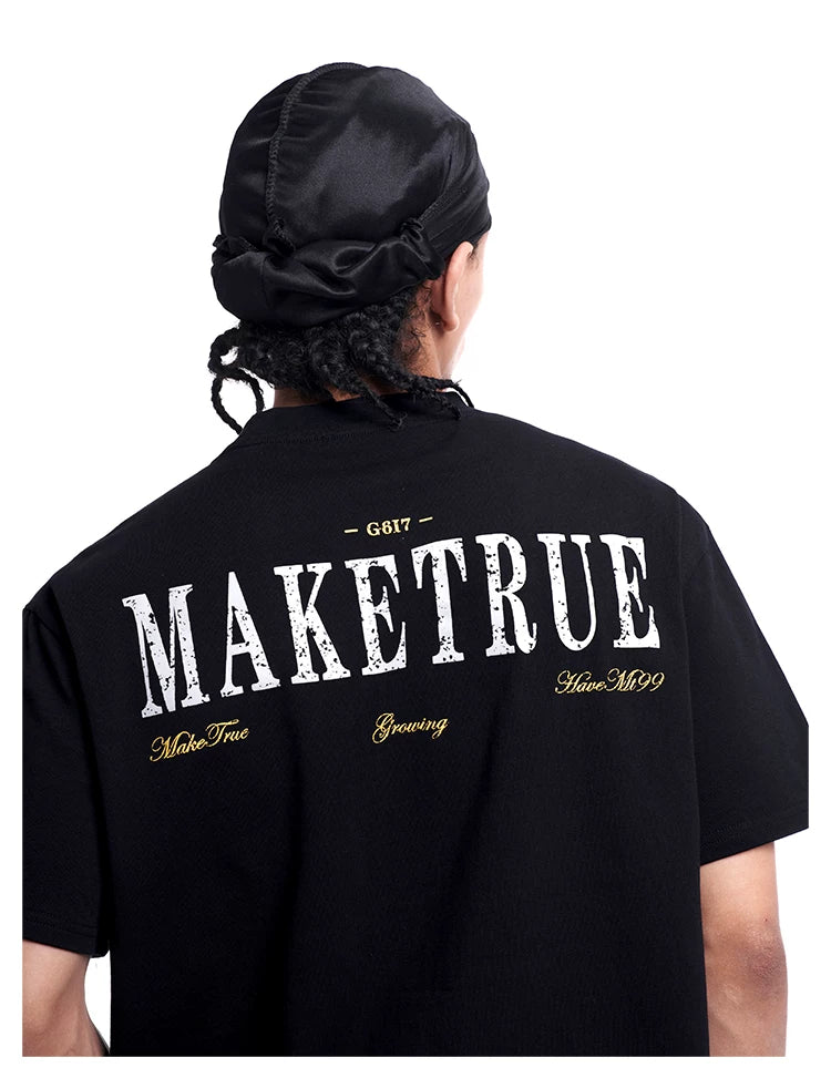 MT99 Retro Letter Print Loose and Versatile Tee