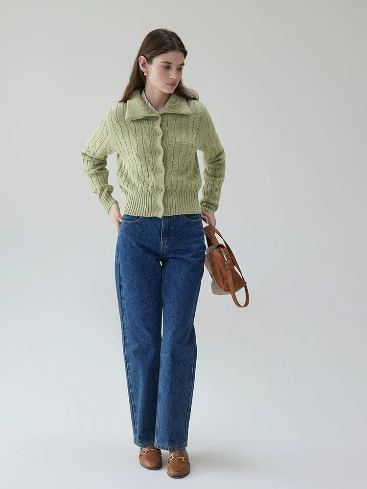 VOOE Lapel Twist Knitted Sweater Cardigan