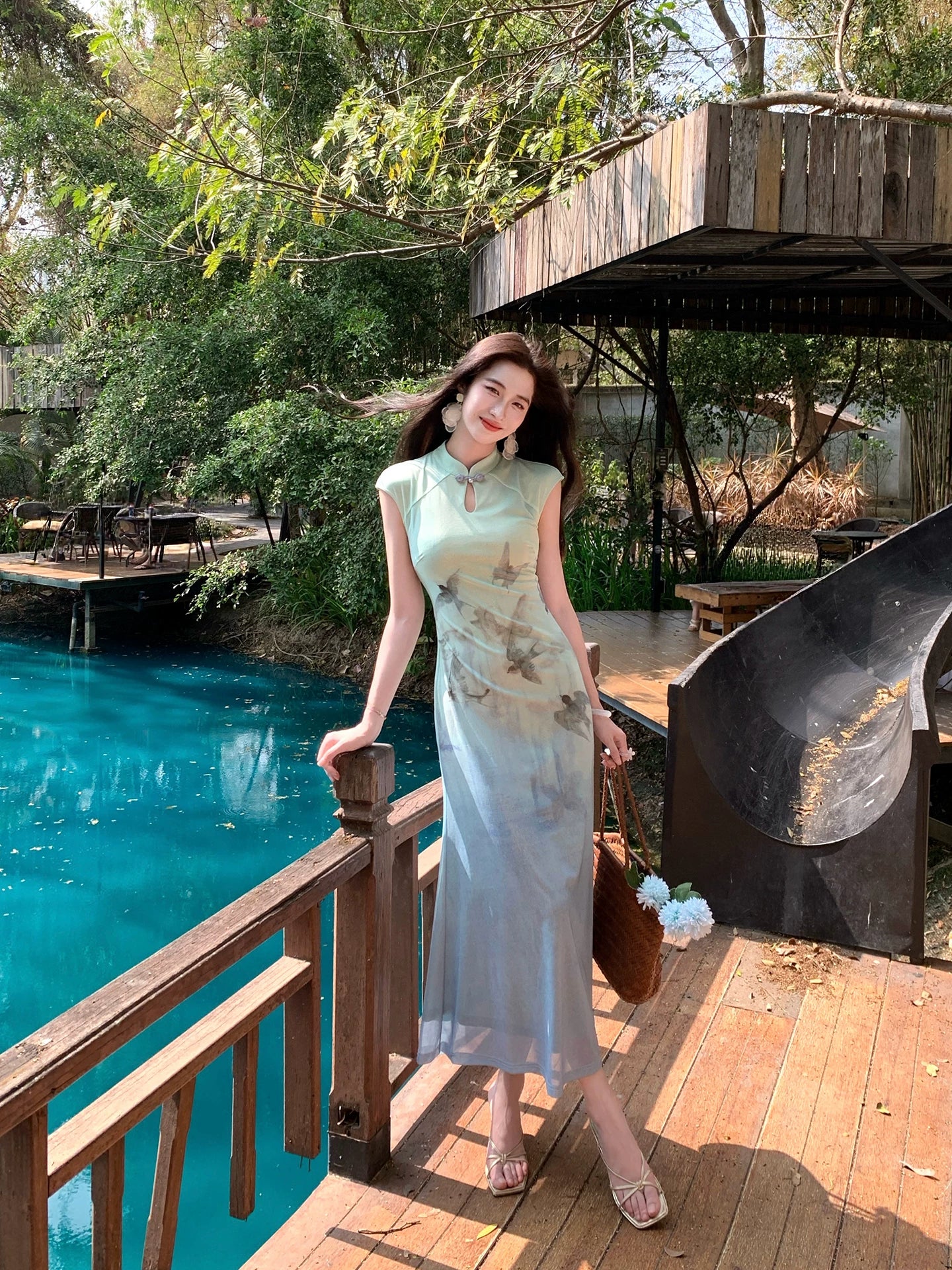 ZIHE Ink Butterfly Gradual Change Cheongsam Dress