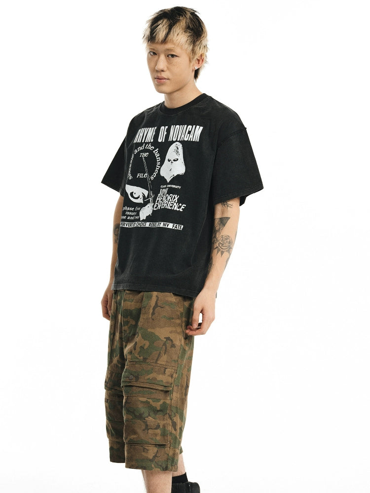 NOVACAM  vintage spoof creative reverse stitch washed Tee