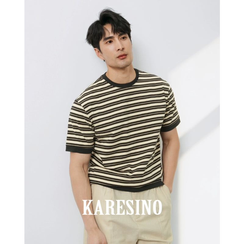 KARESINO Contrasting Casual Versatile Striped Tee