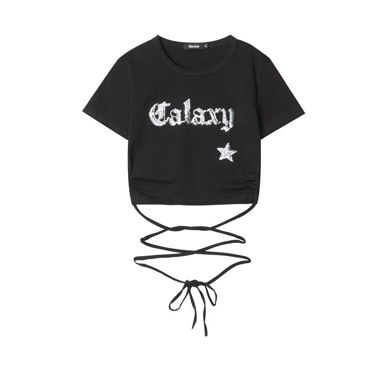 Nariele European and American Babes Sexy Straps Short Tee