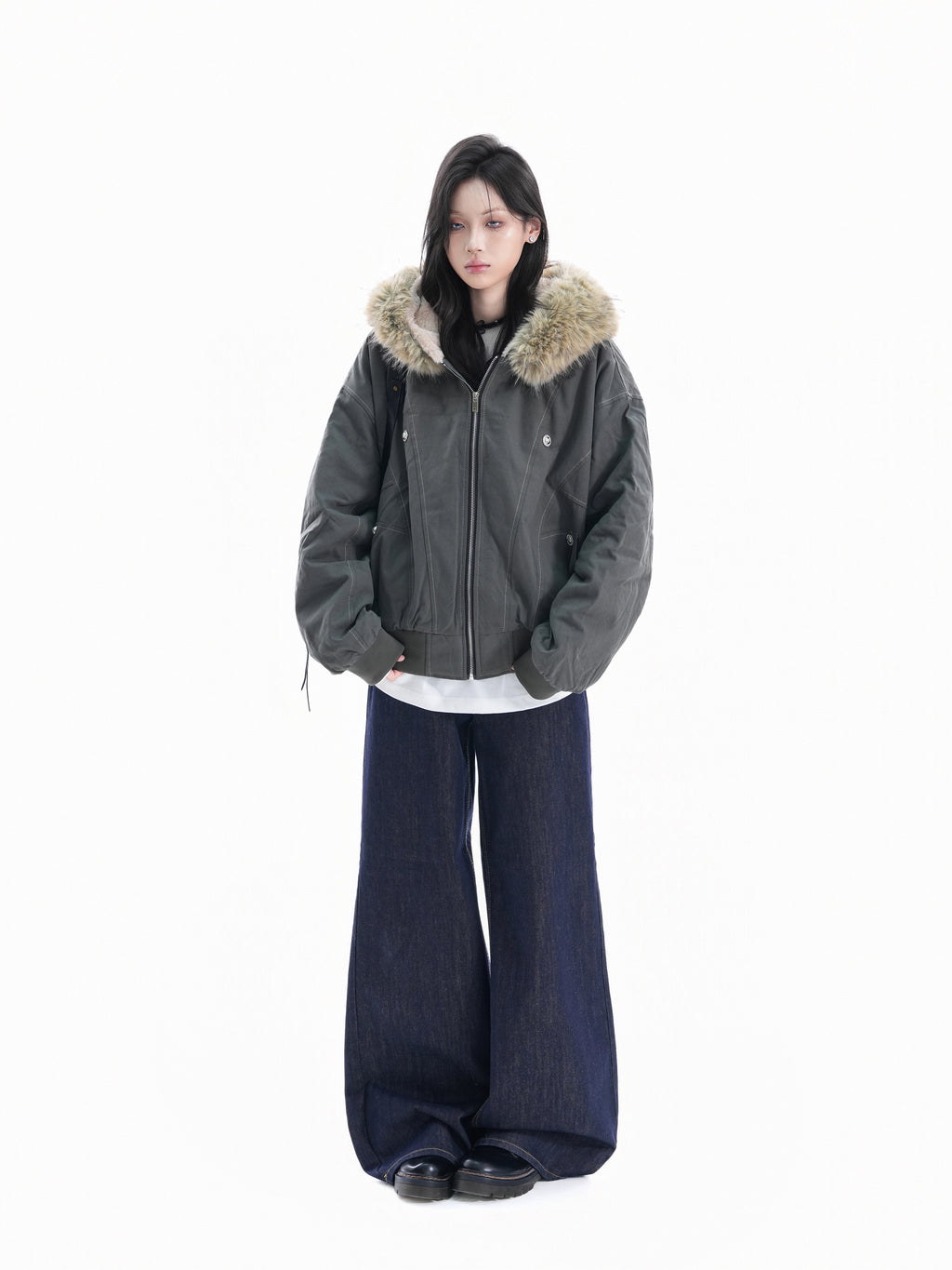 Zuocisankon Thermal Fur Collar Hooded Fleece Jacket