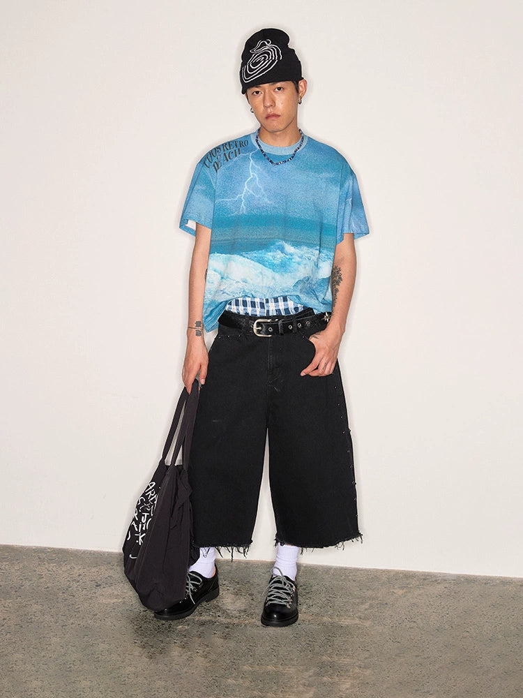 CoosRetro Storm Ocean Print Casual Tee