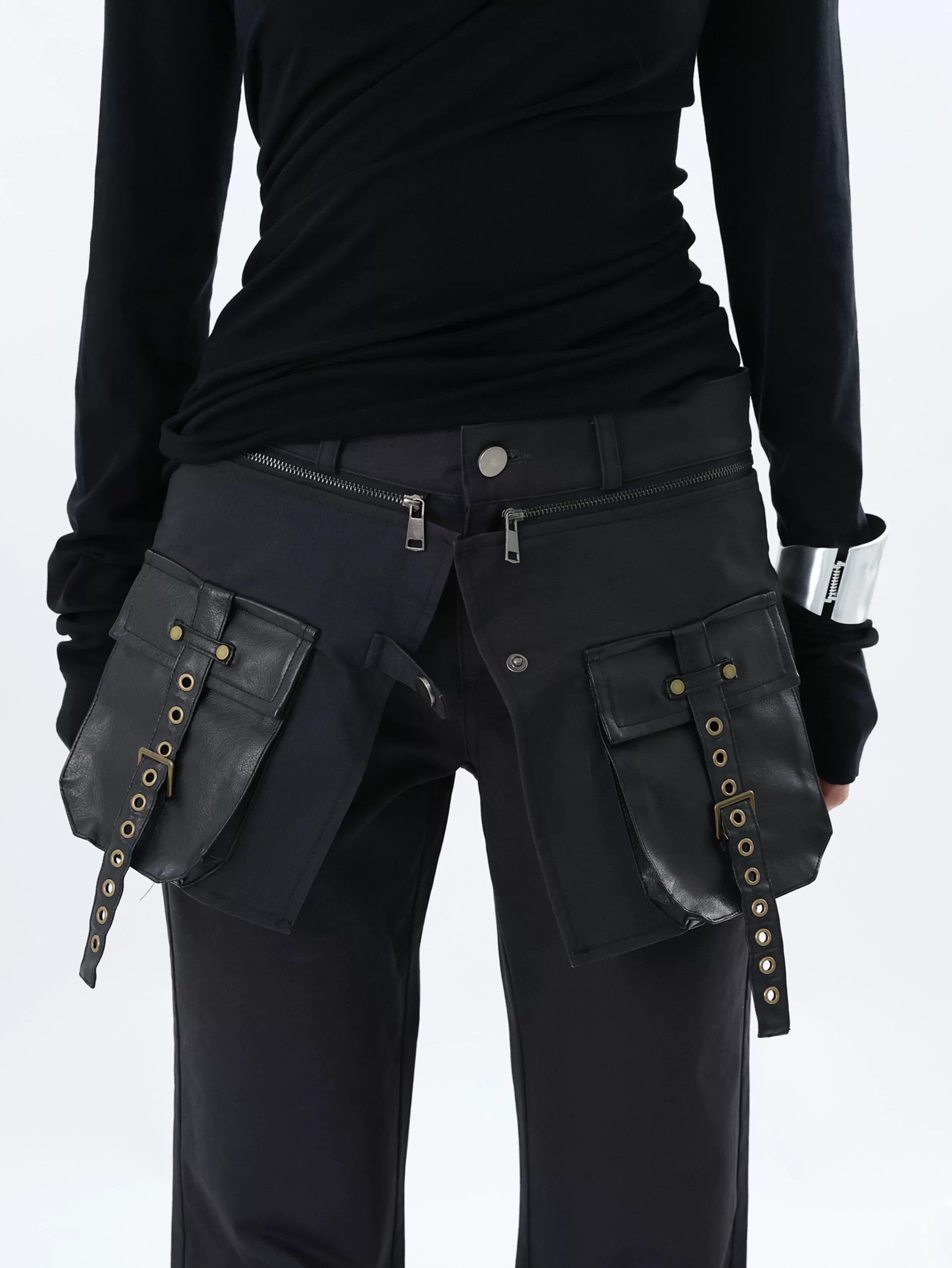 FUZZYKON Retro Three-dimensional Pocket Tooling Flared Pants