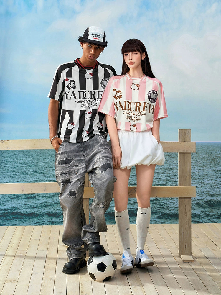 YADcrew Mosaic Print Cat Striped Tee