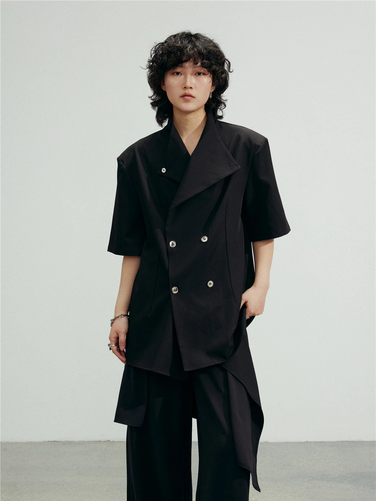 SUNYVONNE Vintage Double-breasted Blazer