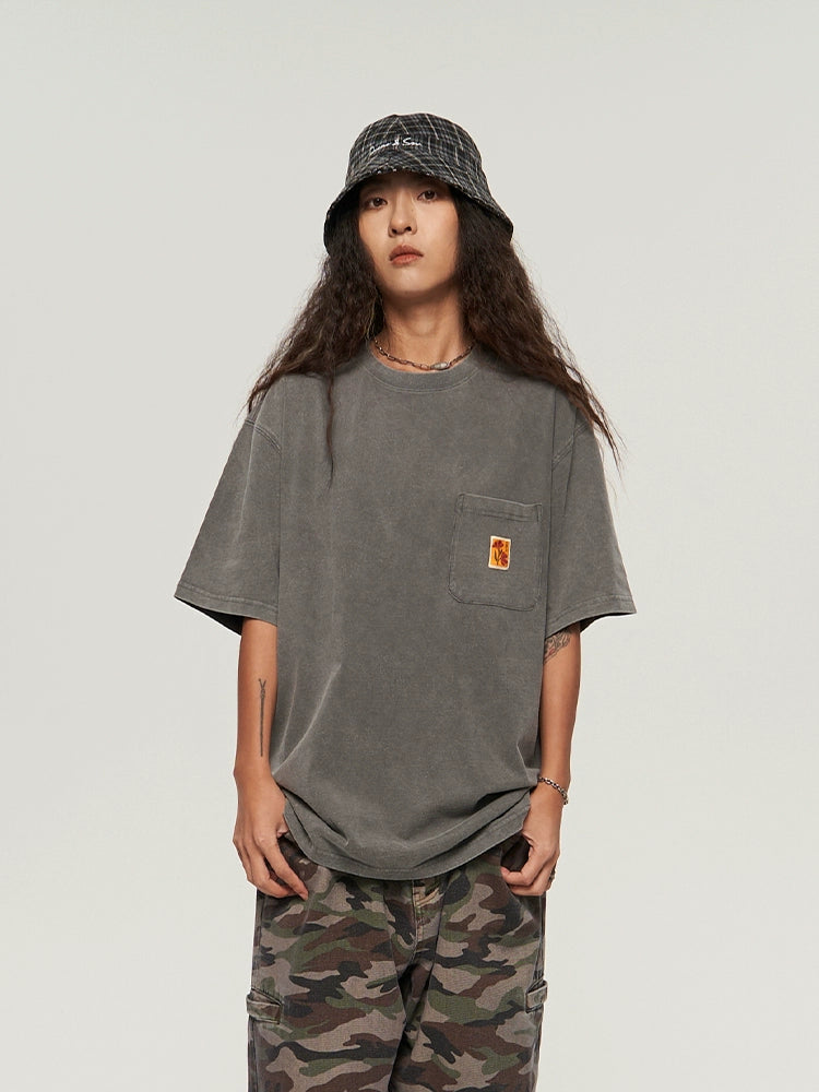 AVENUESON Woven Pocket Washed Casual Tee