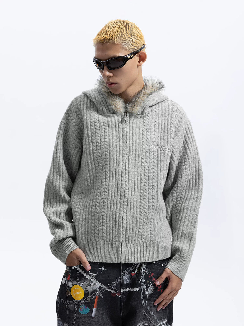 WHOOSIS Vintage Twisted Hooded Cardigan Sweater