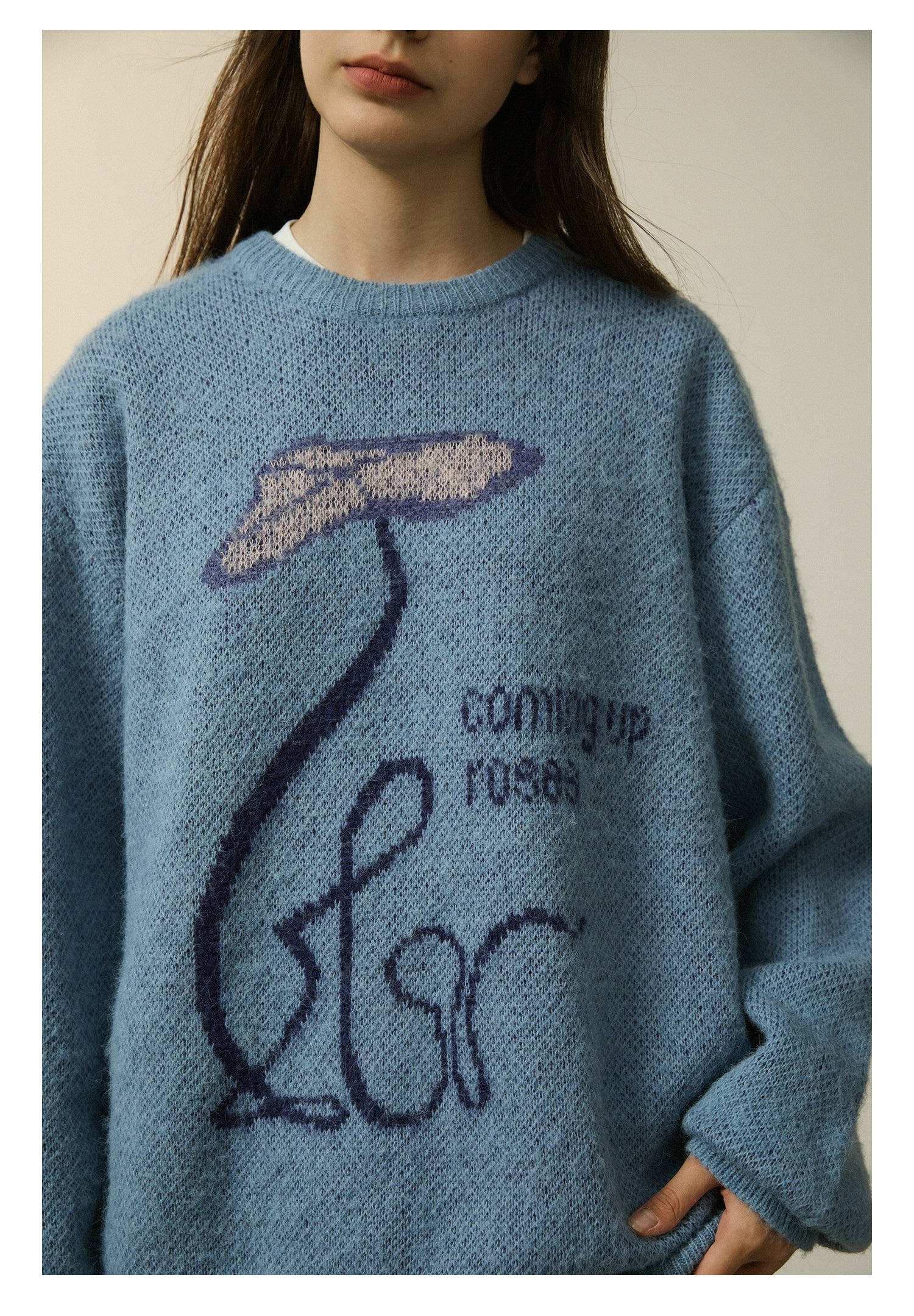 LR MADE Line Floral Warm Crew Neck Sweater Knitted Sweater