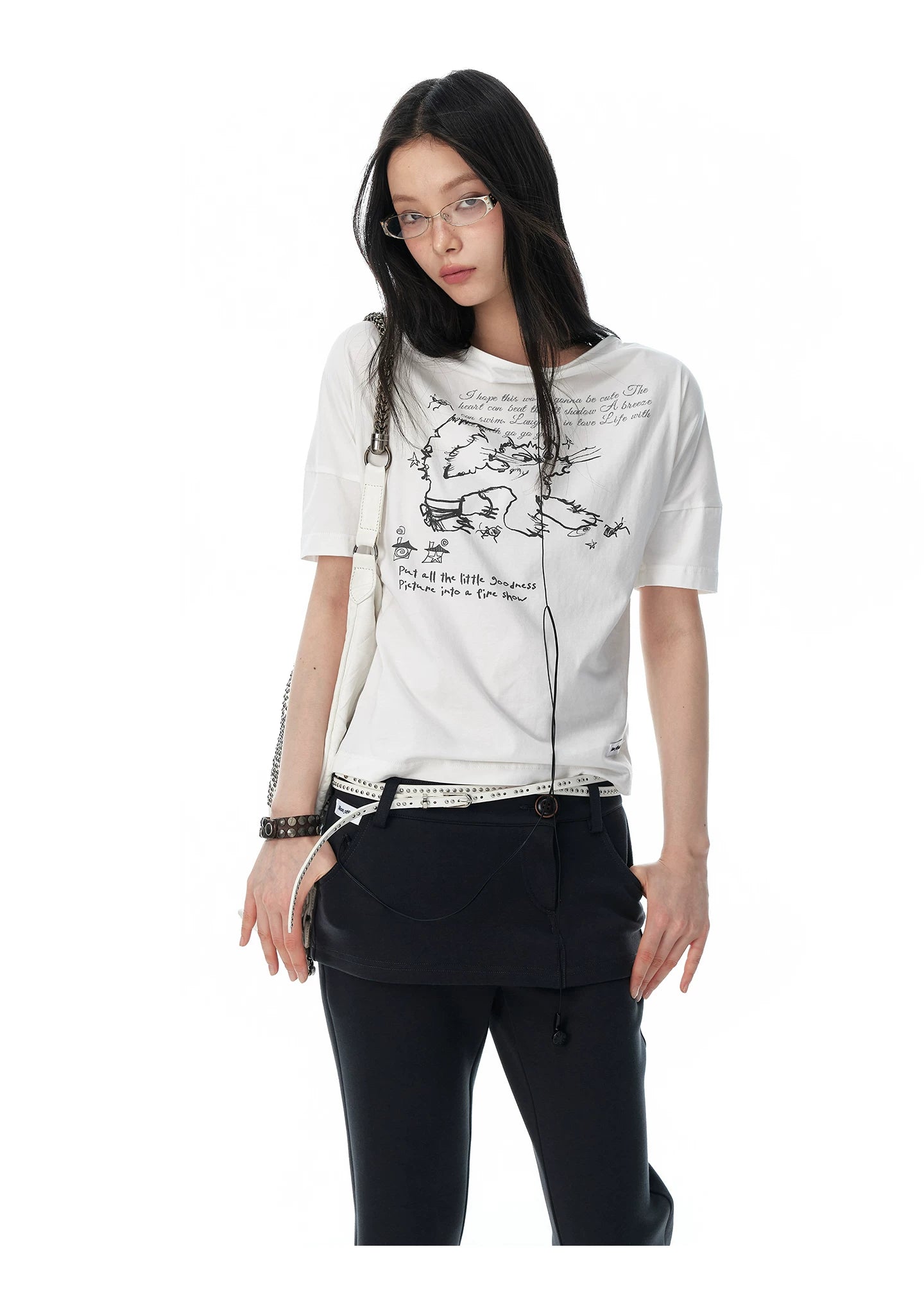 JIKOO Fried Cat Print Casual Tee