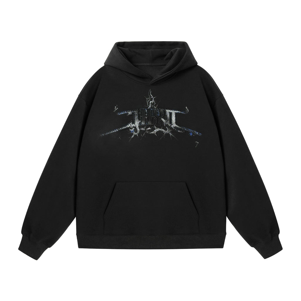 JHYQ Retro Letter Print Beaded Hooded Sweater