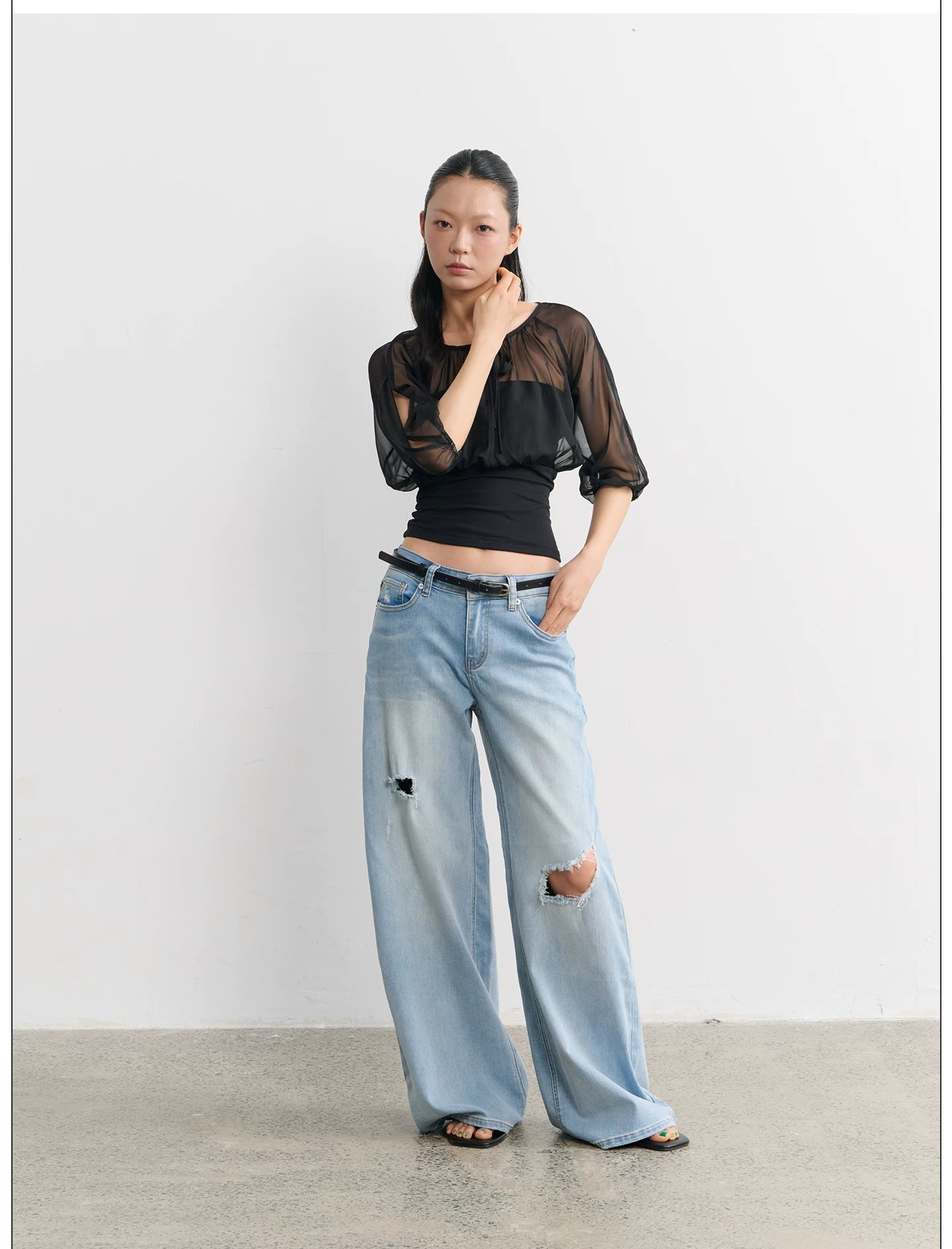 LINY LIBERTY Fake Two Pieces Loose Waist Tee