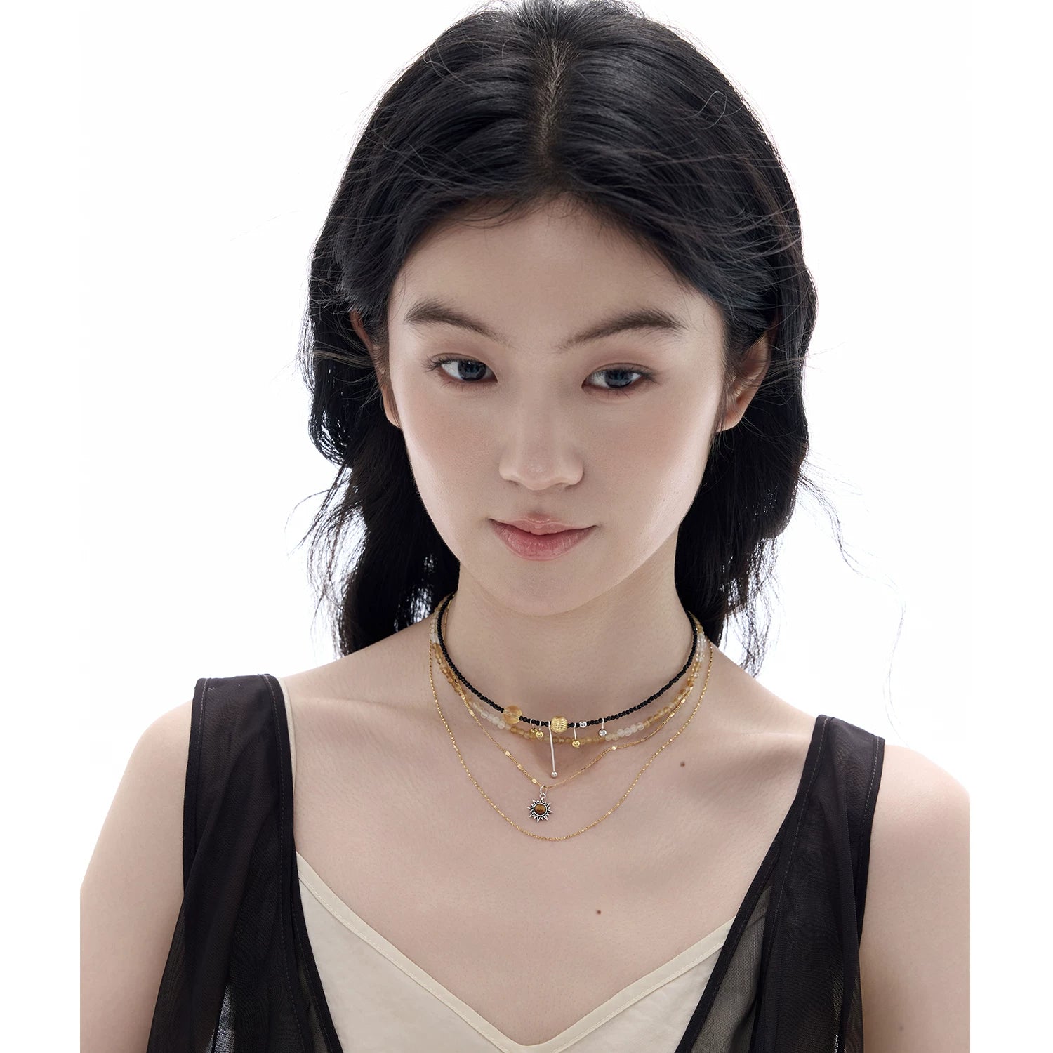 NO SOLUTION Punk Stacked Crystal Necklace