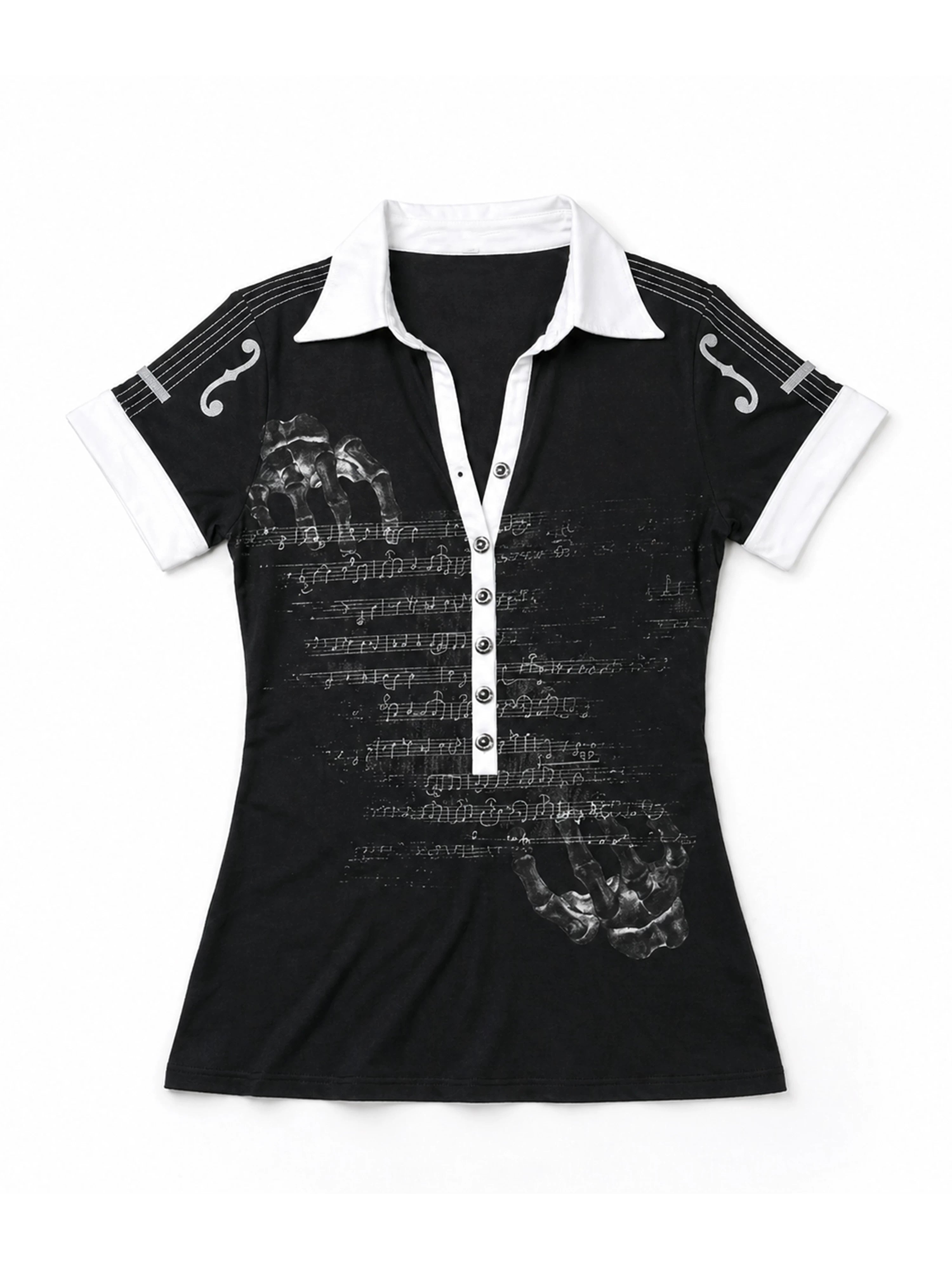 PAIKI Violin Sparkling Diamond Hot Diamond Casual Polo Tee