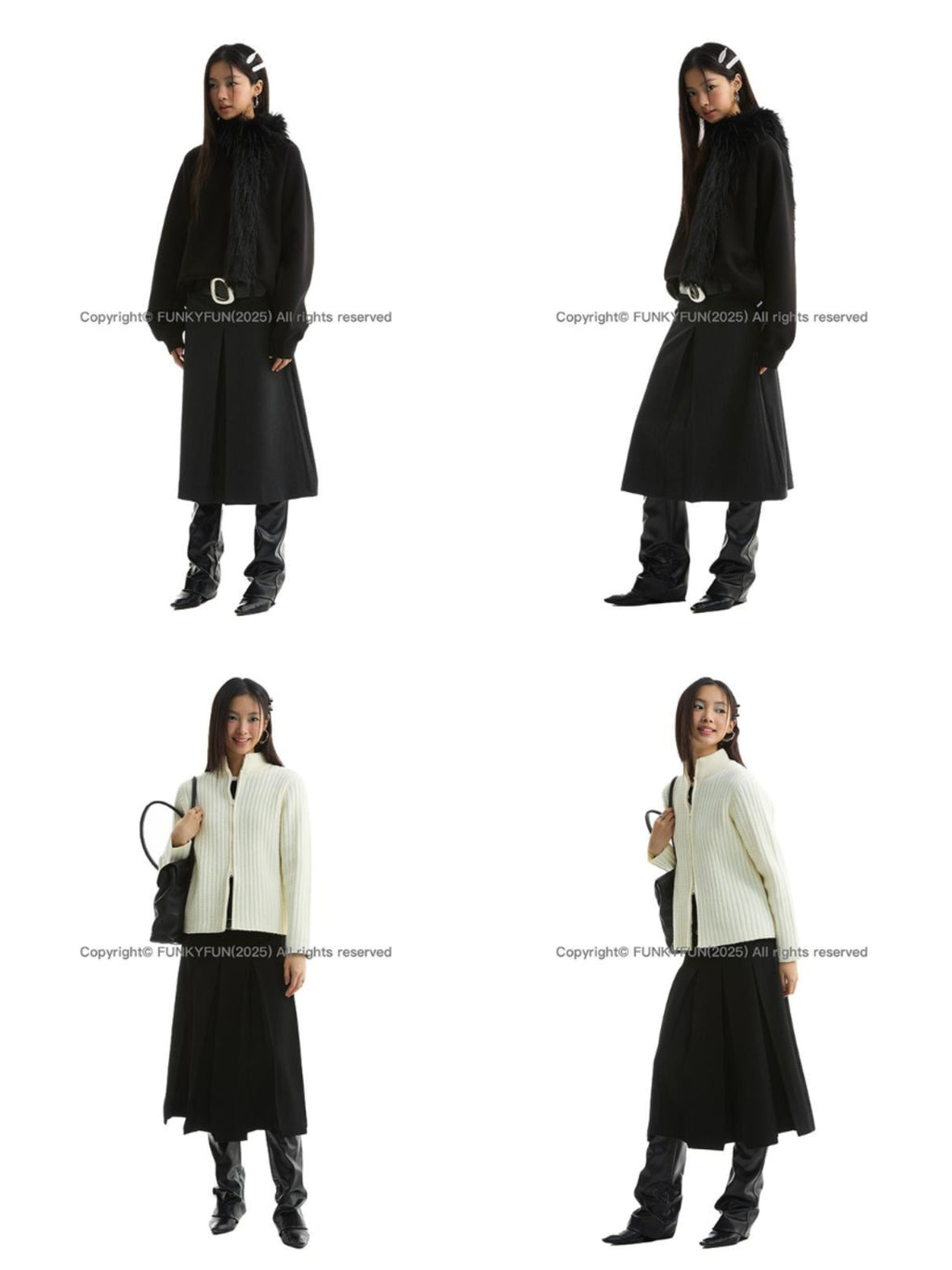 FUNKYFUN Two Wear Irregular Pleated Suit Skirts