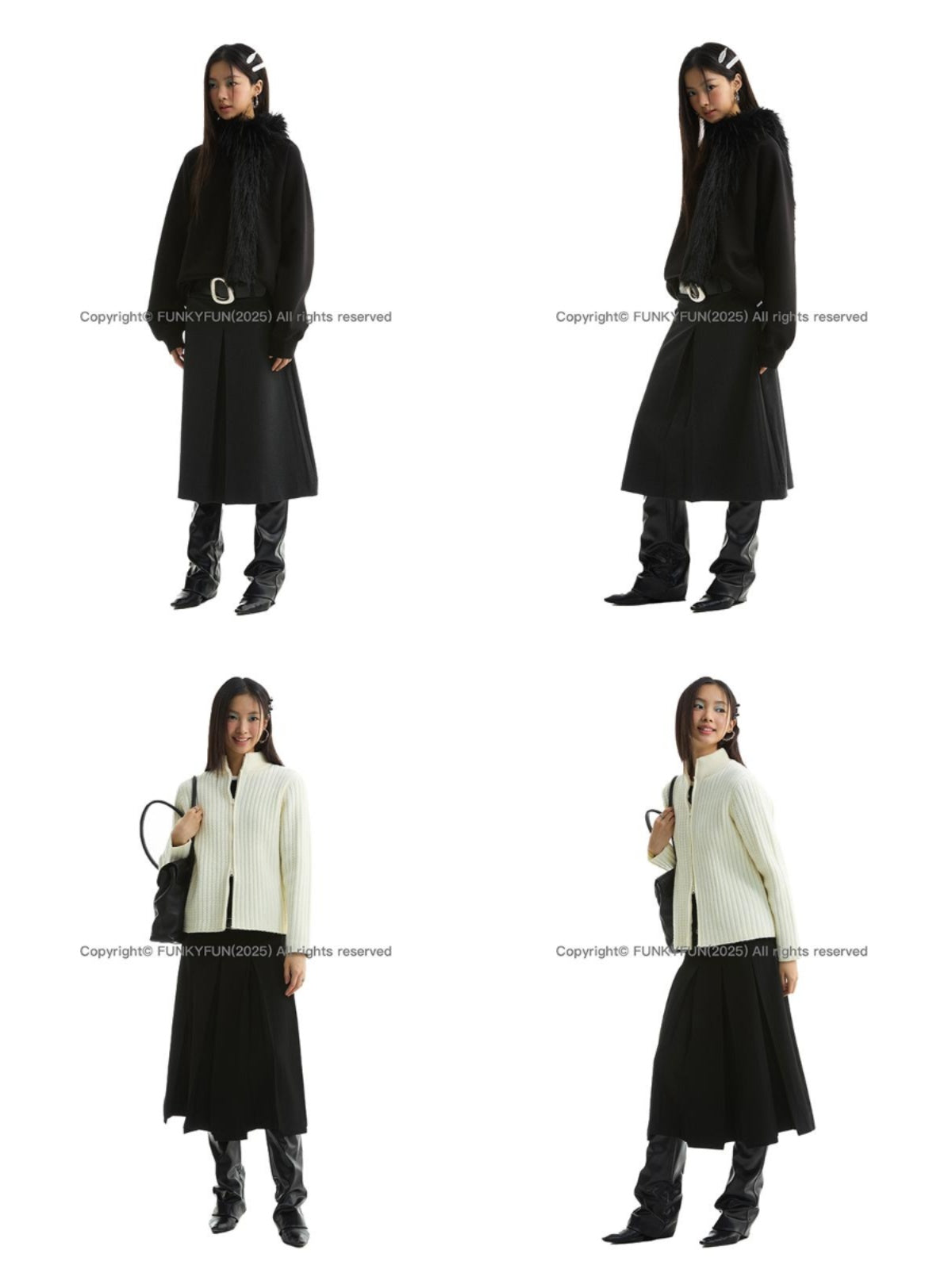 FUNKYFUN Two Wear Irregular Pleated Suit Skirts