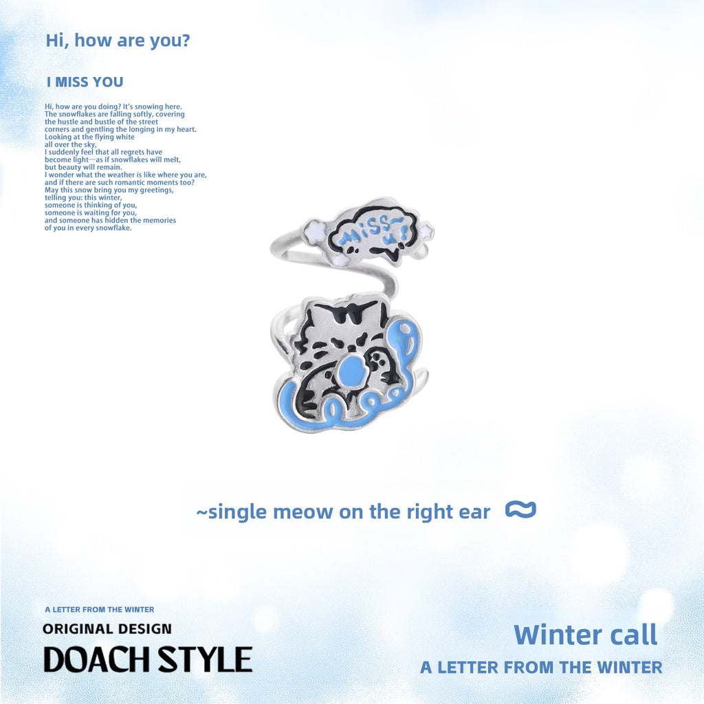 DOACH Winter Call Puppy Kitten Ear Hanging No Pierced Earrings