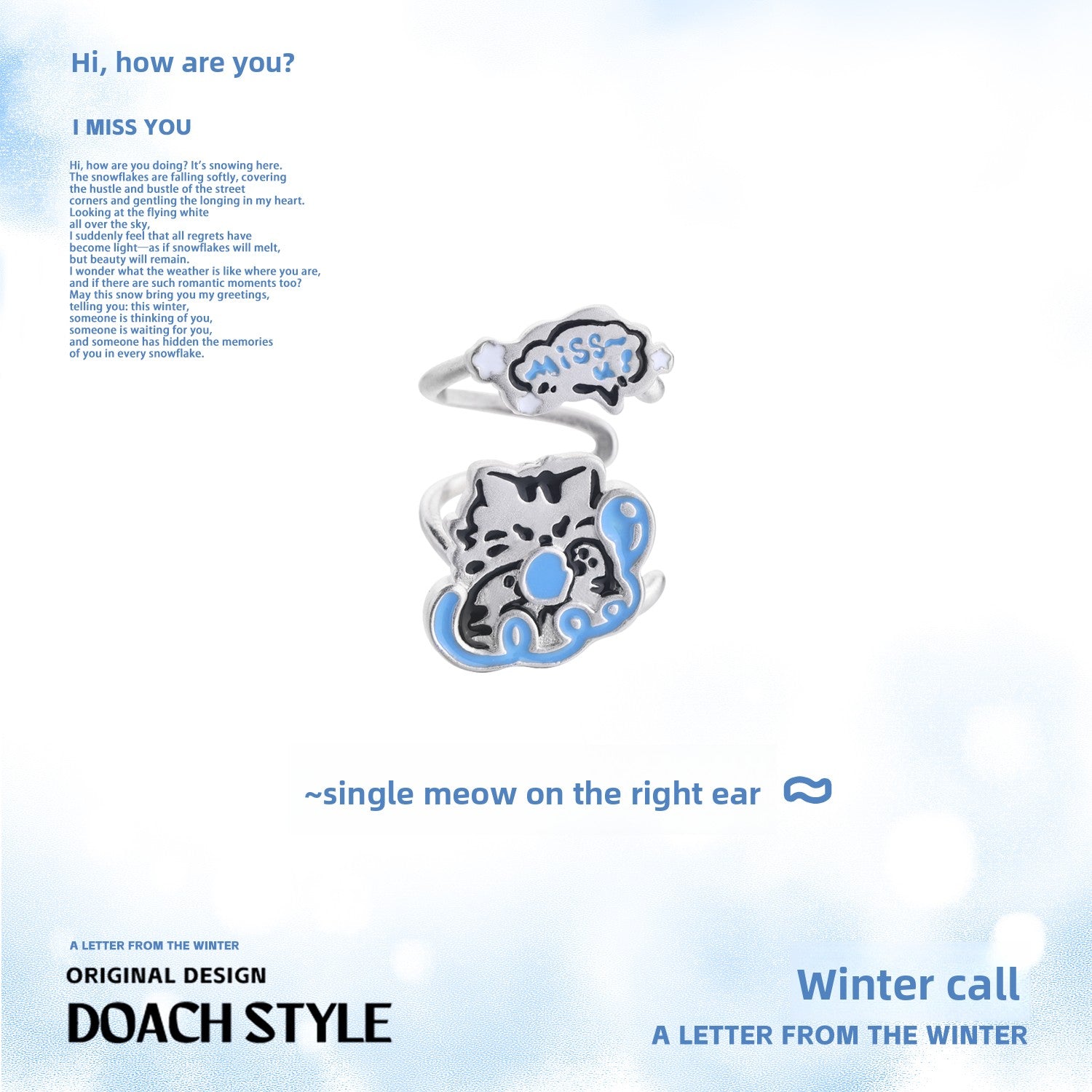 DOACH Winter Call Puppy Kitten Ear Hanging No Pierced Earrings