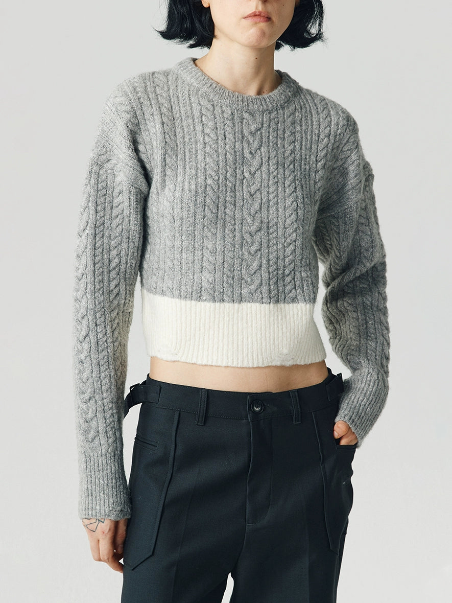 LIMPIDOCULUS Contrasting Color Retro Twisted Waist Crew Neck Sweater