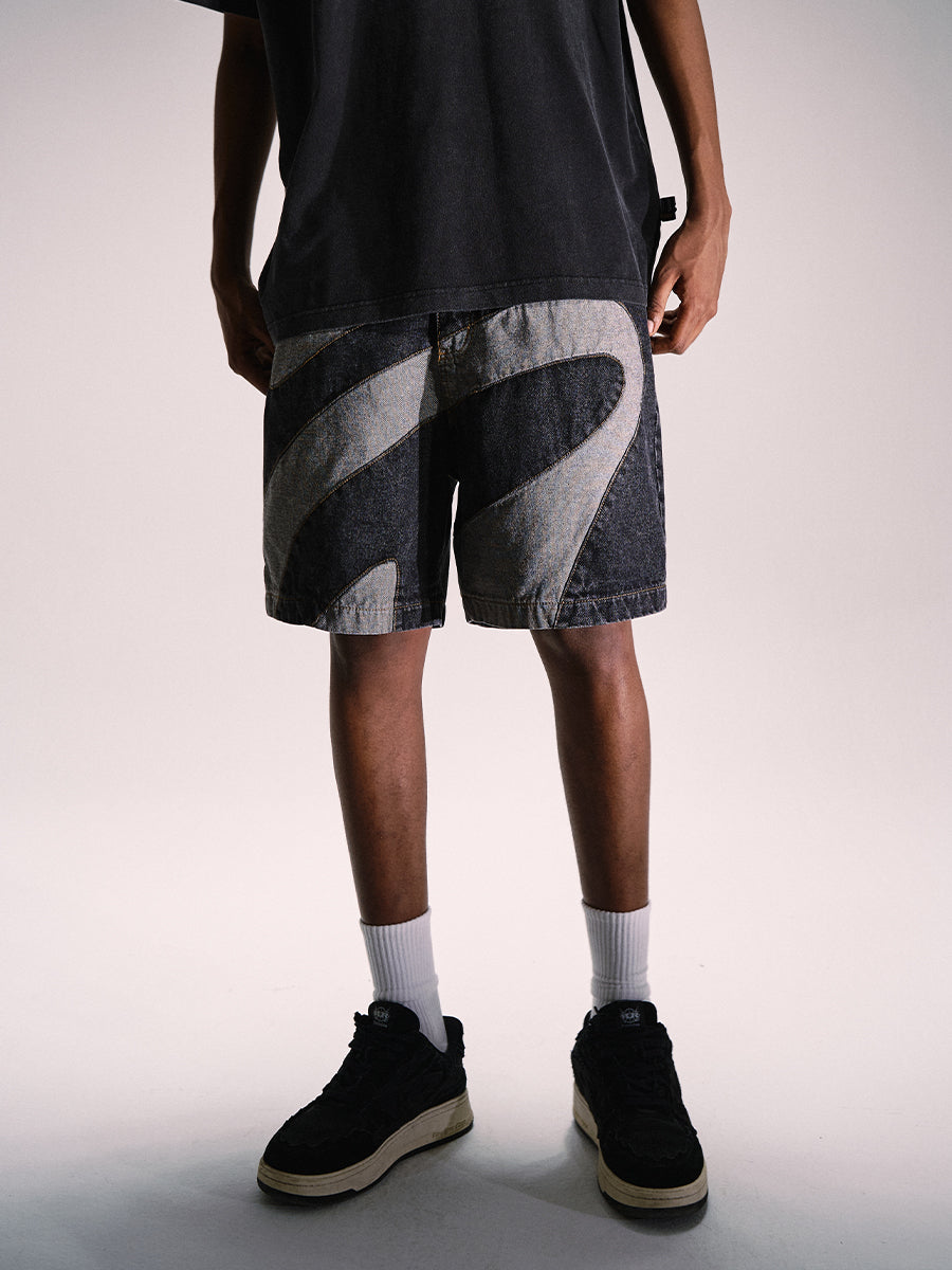 Remedy tide brand wave ripple splicing five-point Shorts
