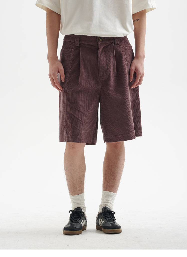 BUTTBILL 25SS Japanese retro 11-pit non-elastic corduroy Shorts