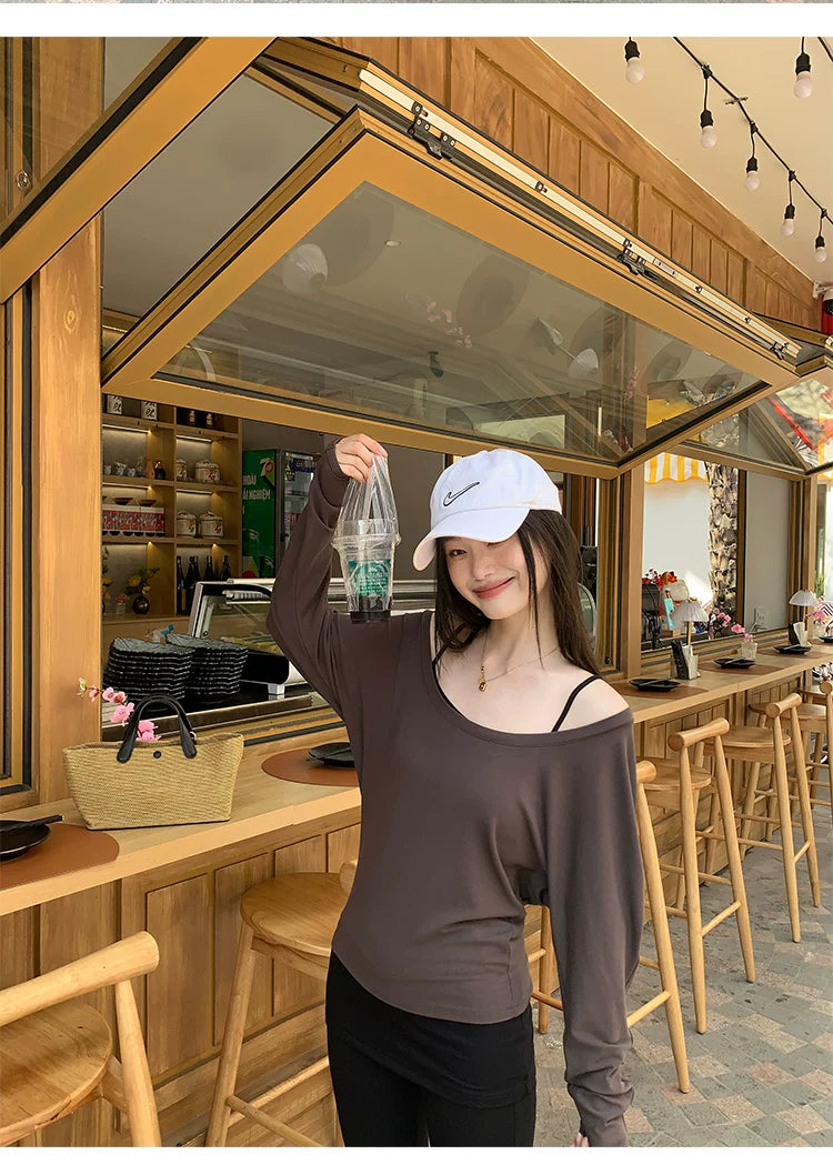 Pusumede Lazy Long Sleeve Blouse Suspender Pants Set