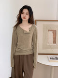 EM Diagonal Button Design Knitted Long Sleeve