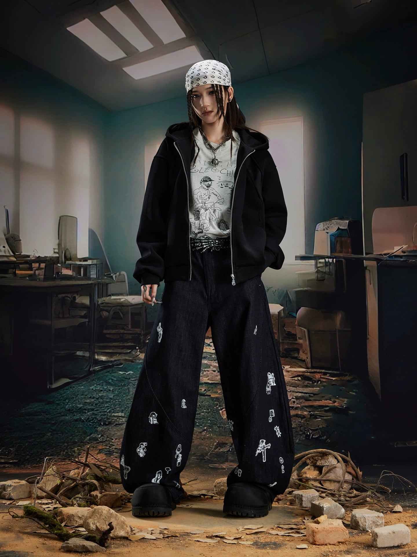 NOMANIAI Simple Casual Loose Zipper Knitted Cardigan Jacket