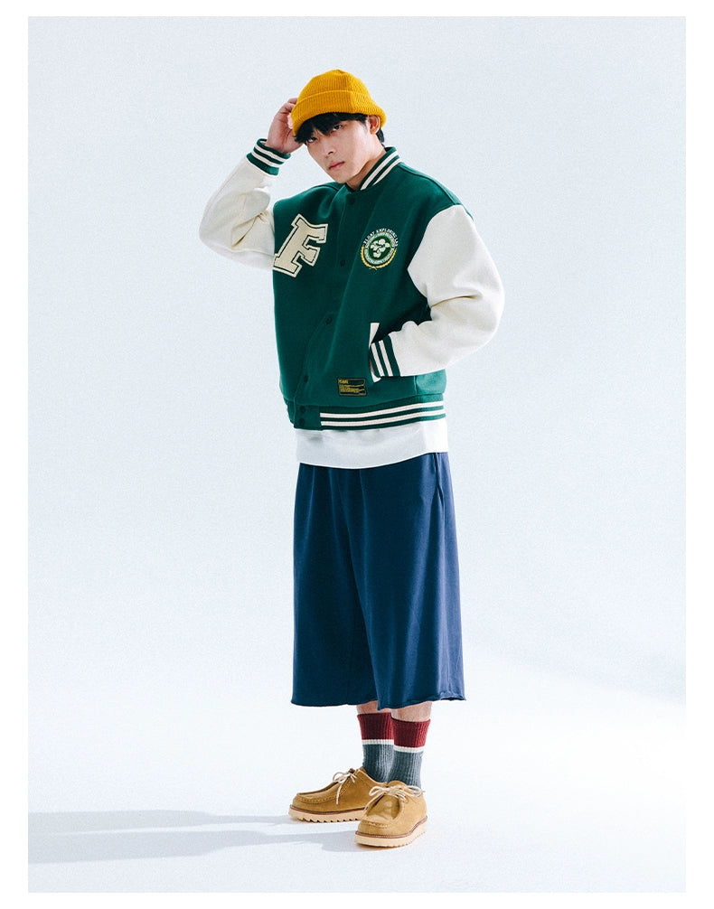 FLOAT Embroidered Contrasting Stitching Loose Baseball Jacket