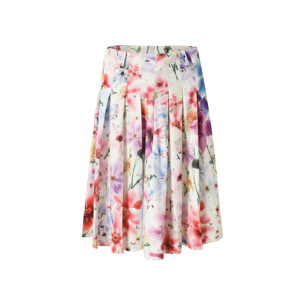 LOUMUTAKU Full Print Floral Pleated Skirt Skirt