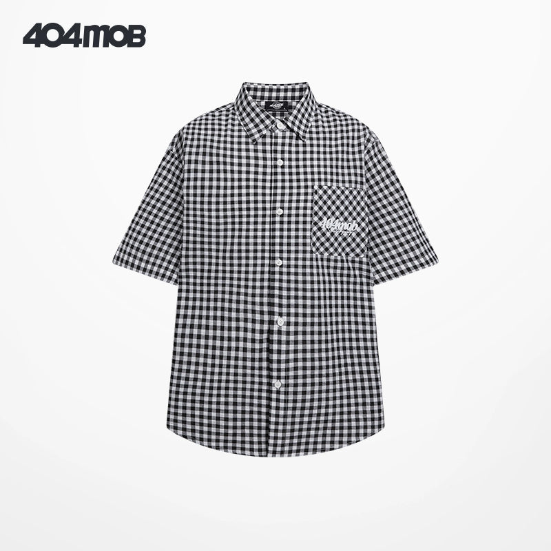 404MOB Lazy College Style Embroidered Short Sleeve Shirt